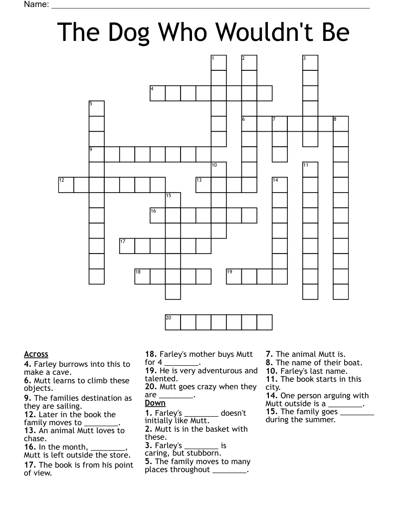 The Dog Who Wouldn't Be Crossword