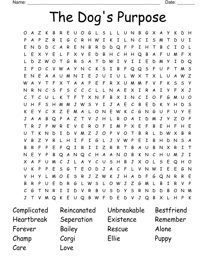 The Dog's Purpose Word Search