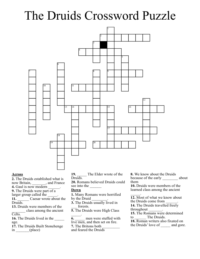 The Druids Crossword Puzzle