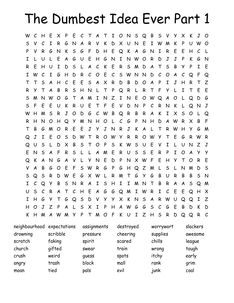 The Dumbest Idea Ever Part 1 Word Search