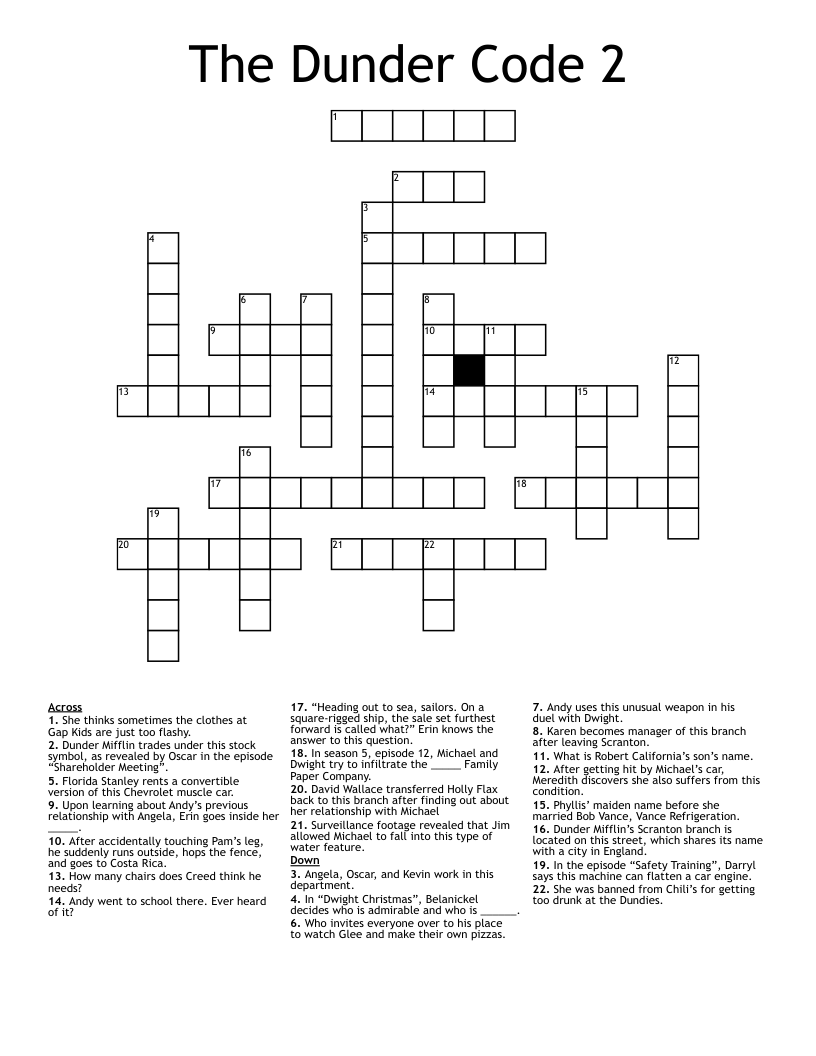 The Dunder Code 2 Crossword