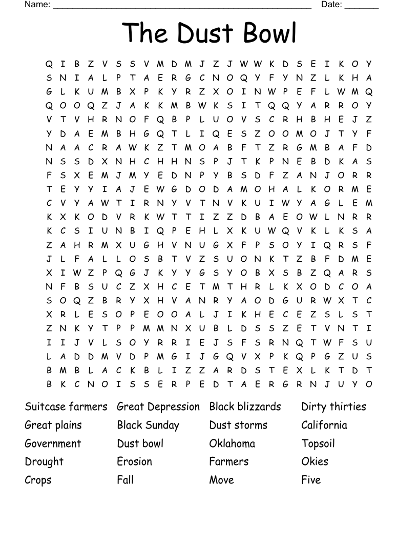 The Dust Bowl Word Search