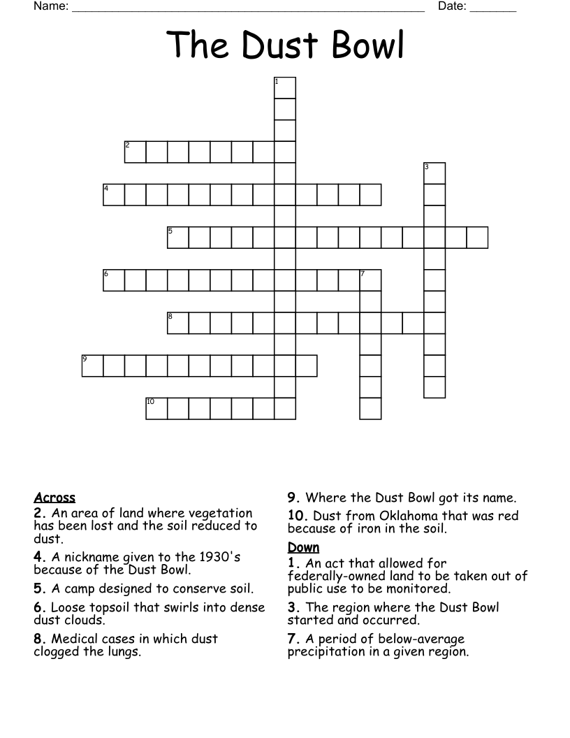 The Dust Bowl Crossword