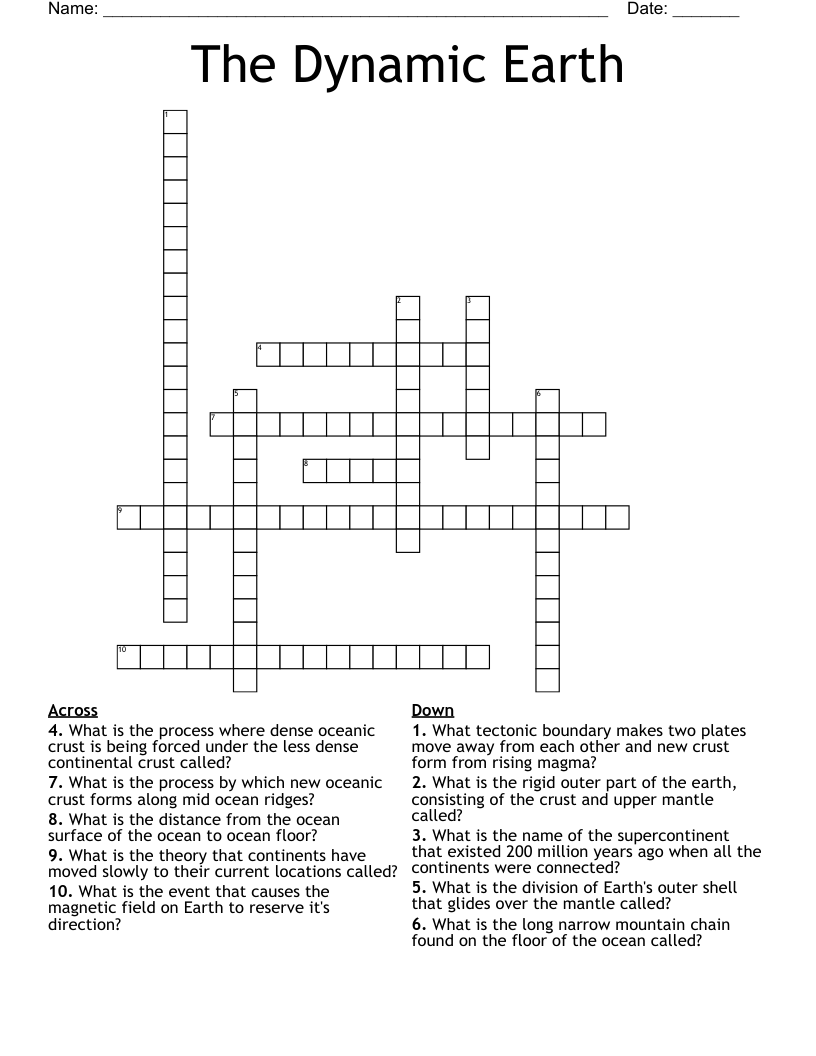 The Dynamic Earth Crossword