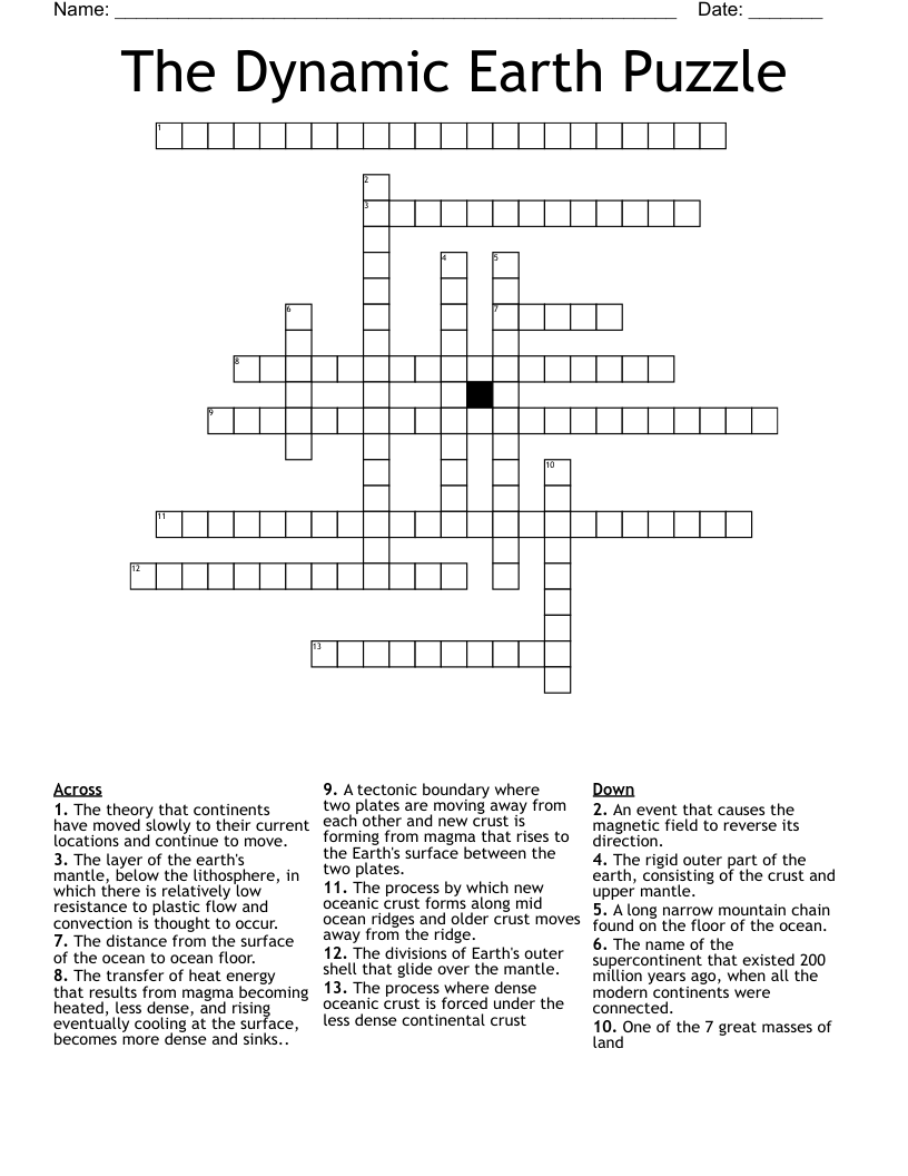 The Dynamic Earth Puzzle Crossword