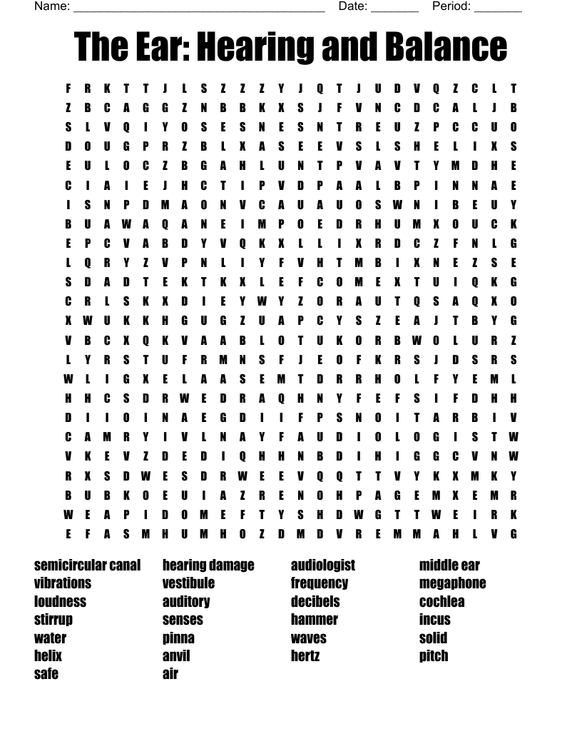 The Ear: Hearing and Balance Word Search