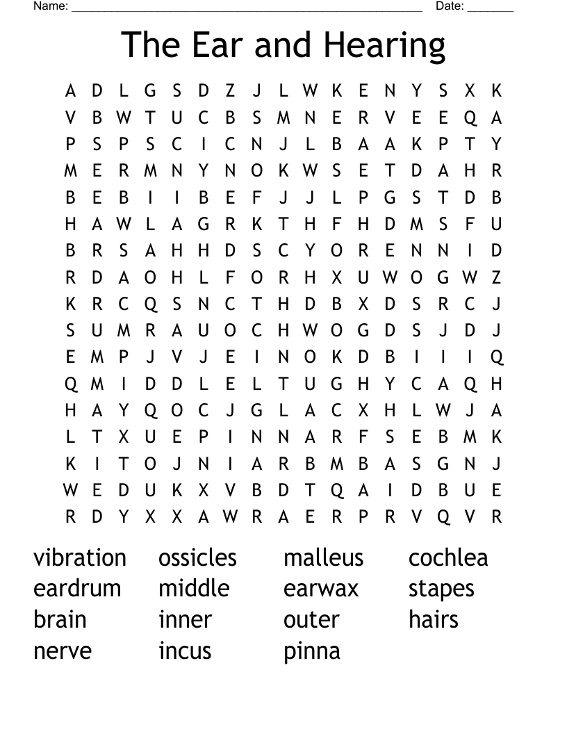 The Ear and Hearing Word Search