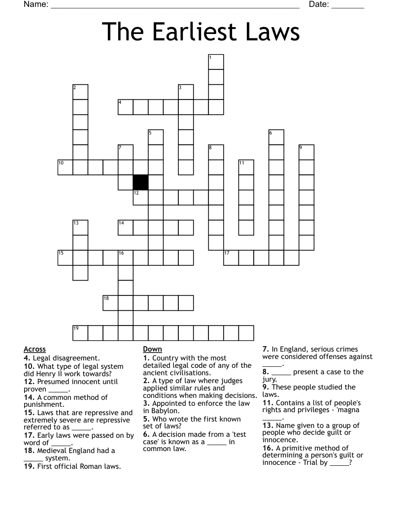 The Earliest Laws Crossword