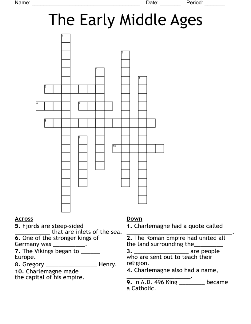 The Early Middle Ages Crossword