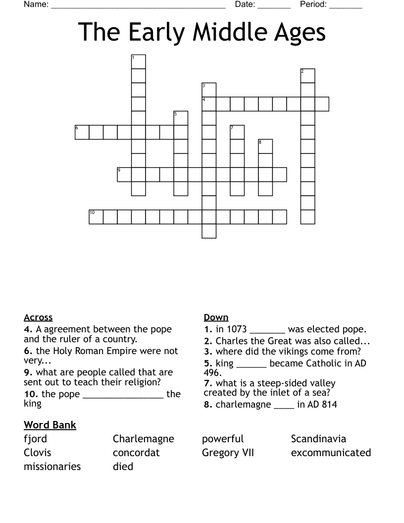 The Early Middle Ages Crossword