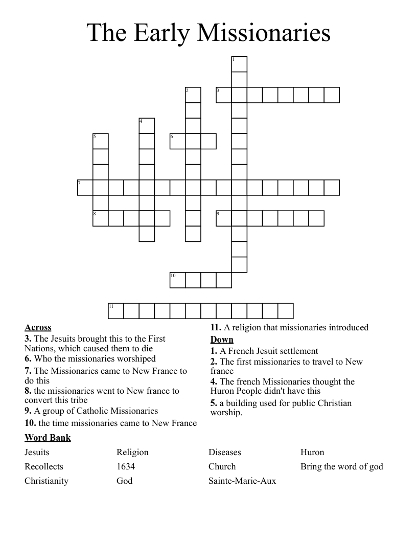 The Early Missionaries  Crossword