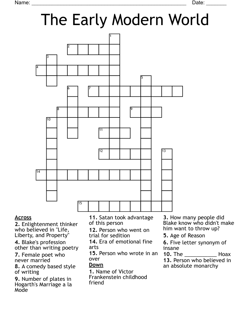 The Early Modern World Crossword