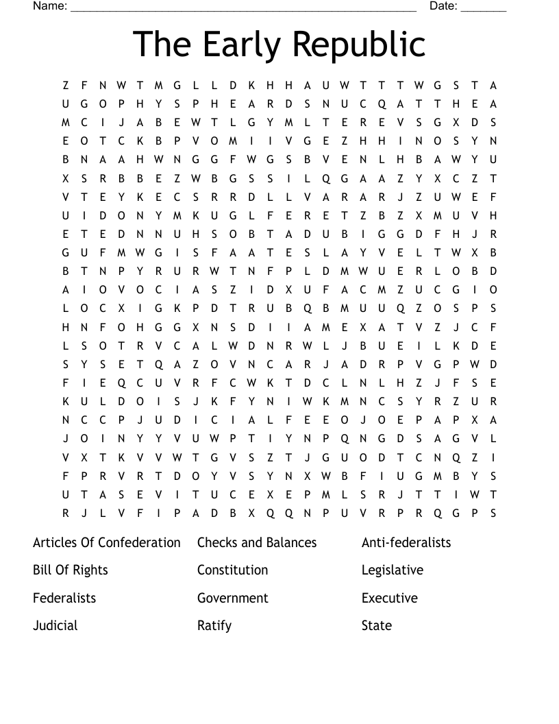 The Early Republic Word Search