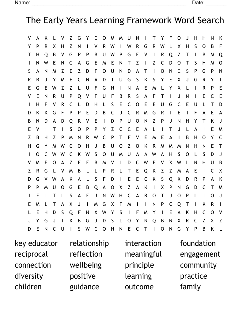 The Early Years Learning Framework Word Search