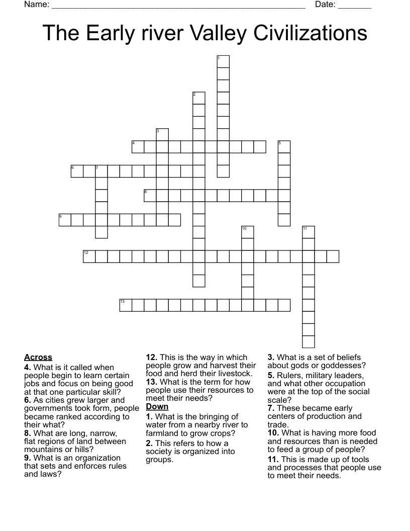 The Early river Valley Civilizations Crossword
