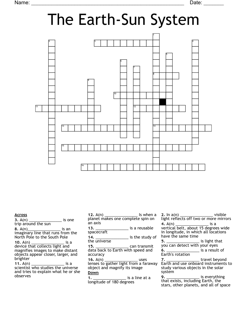 The Earth-Sun System Crossword