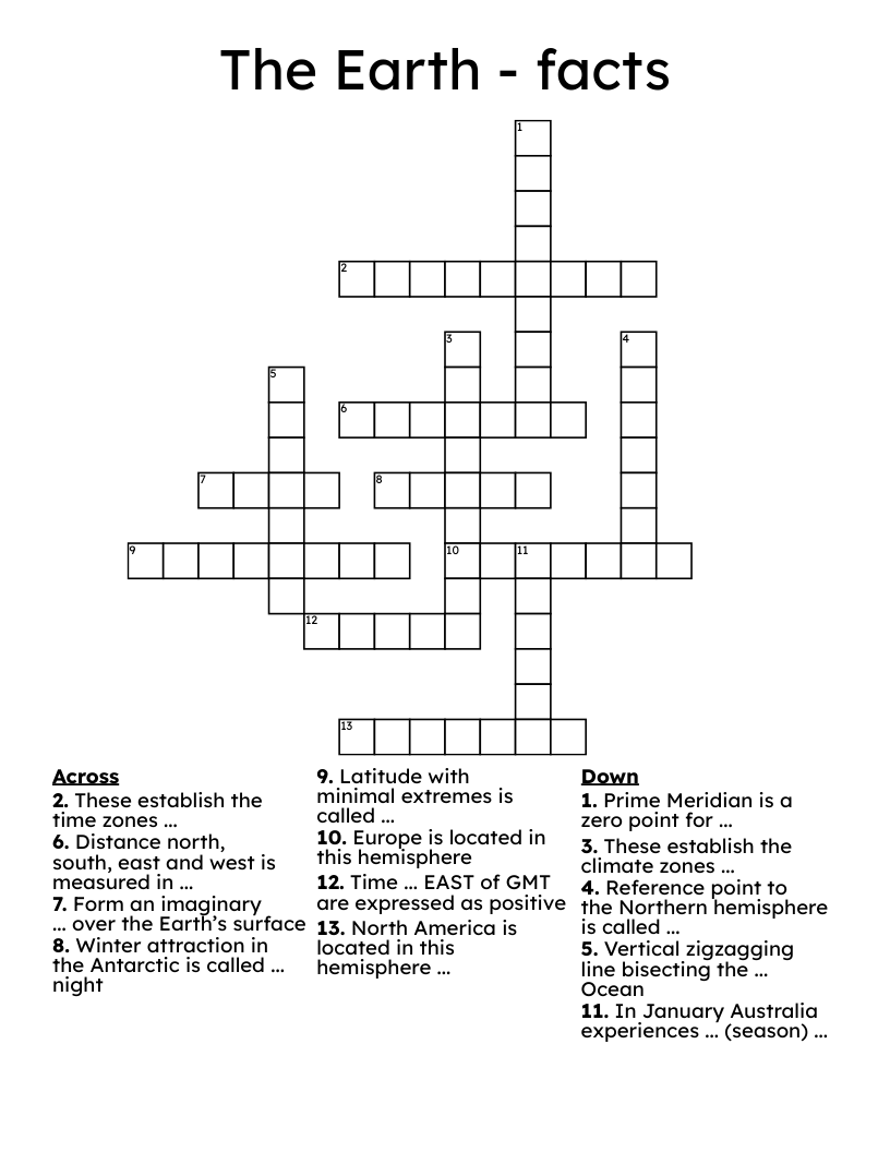 The Earth - facts Crossword