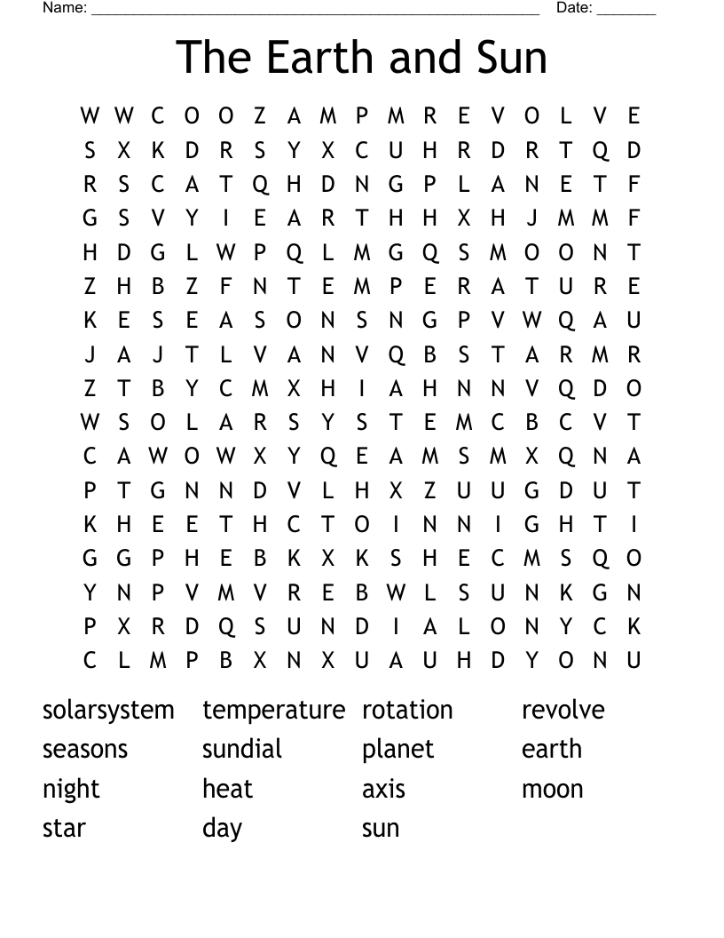 The Earth and Sun Word Search