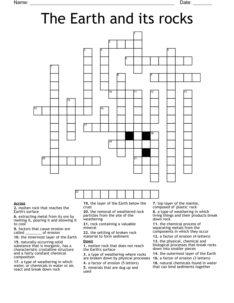 The Earth and its rocks Crossword