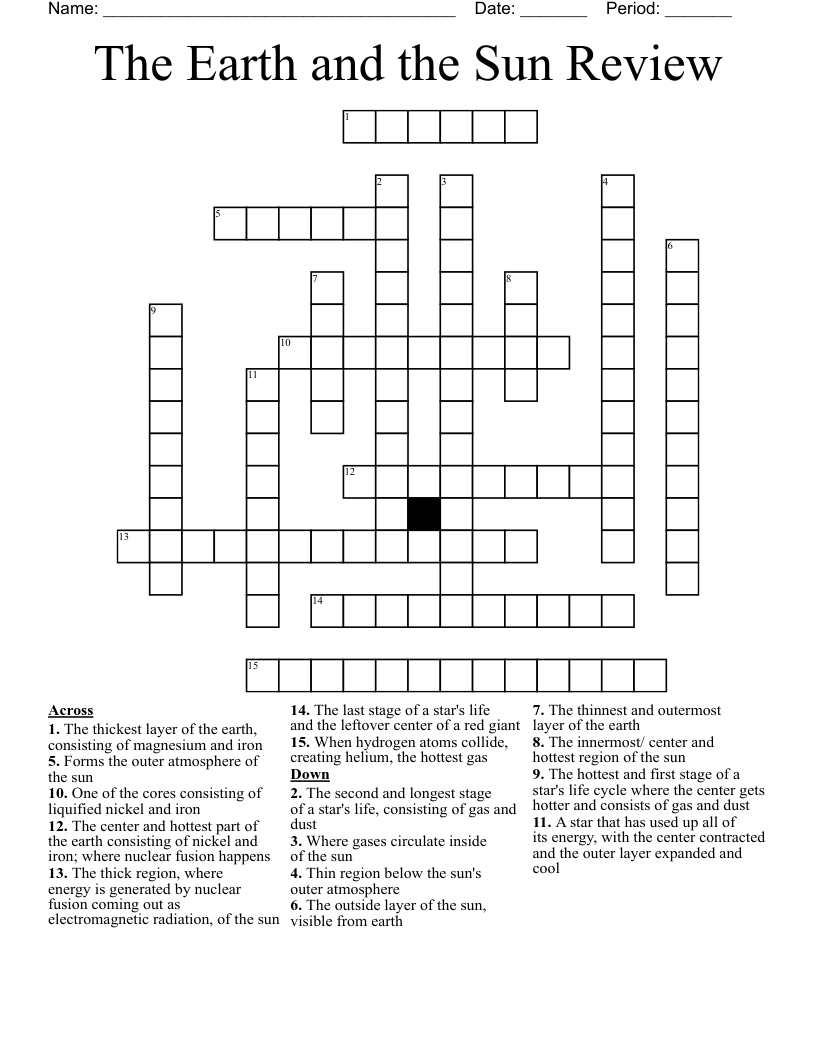The Earth and the Sun Review Crossword