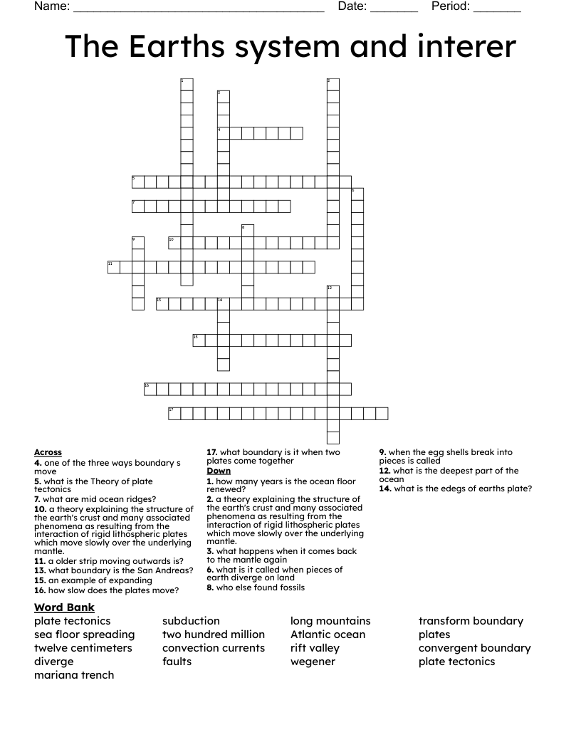 The Earths system and interer  Crossword