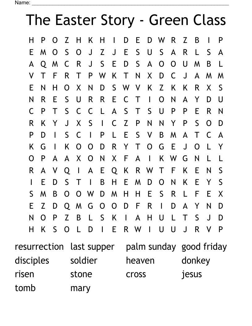 The Easter Story - Green Class Word Search
