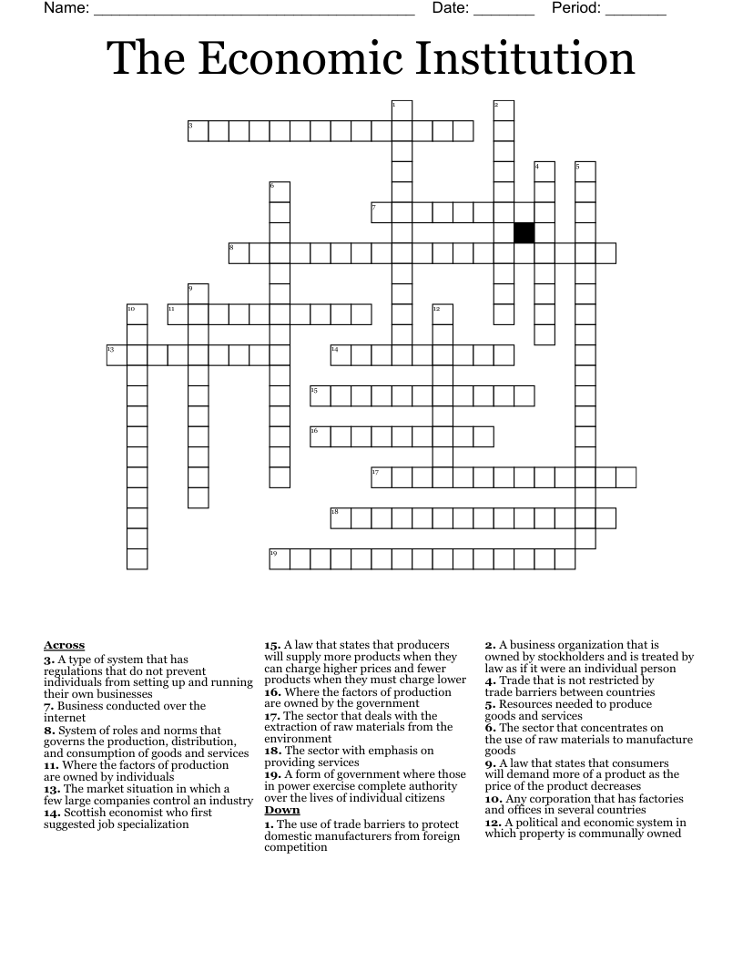 The Economic Institution Crossword