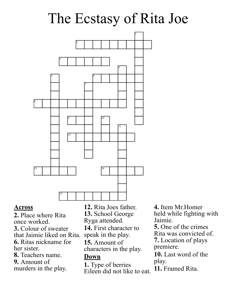 The Ecstasy of Rita Joe Crossword