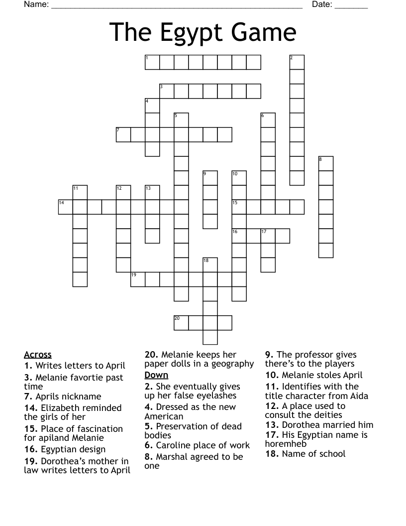 The Egypt Game Crossword