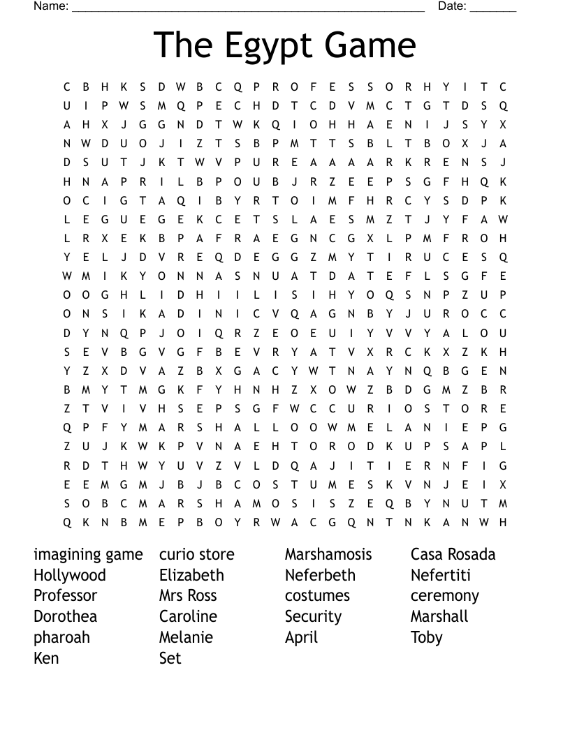 The Egypt Game Word Search
