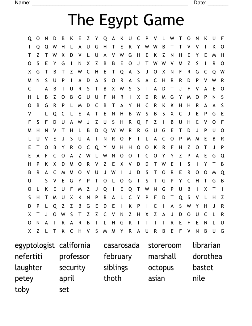 The Egypt Game Word Search