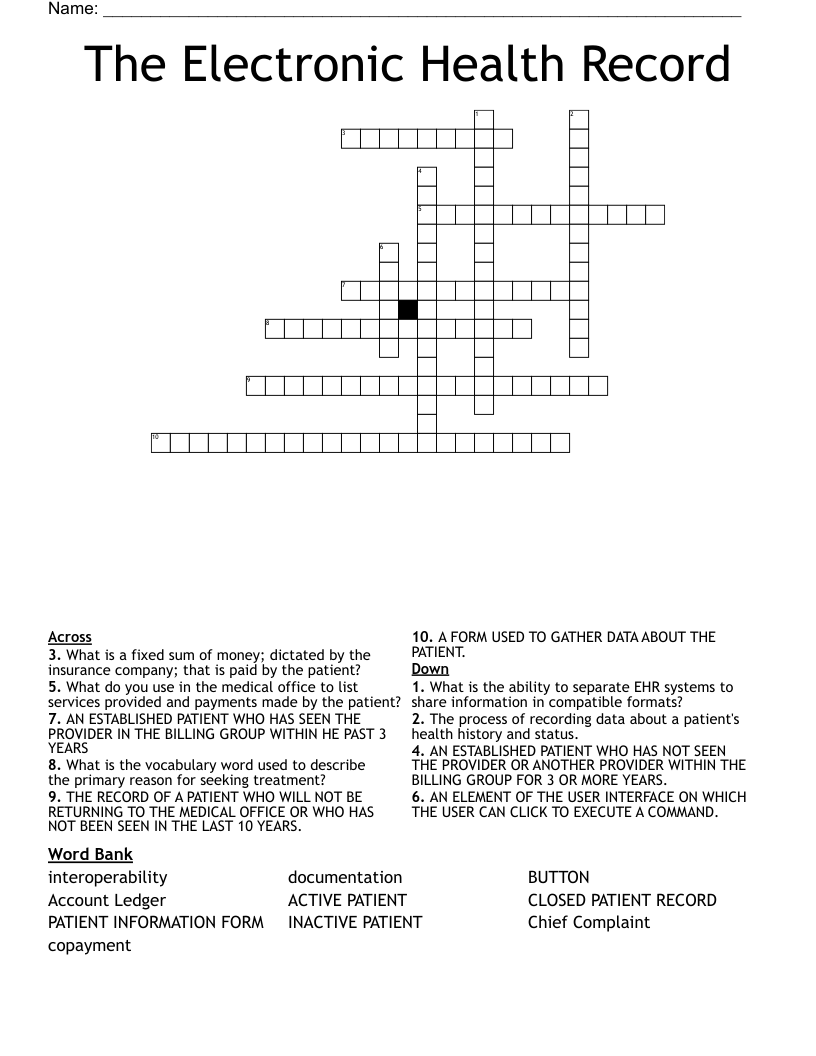 The Electronic Health Record Crossword