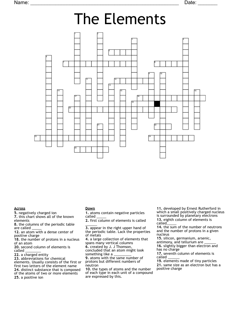 The Elements Crossword