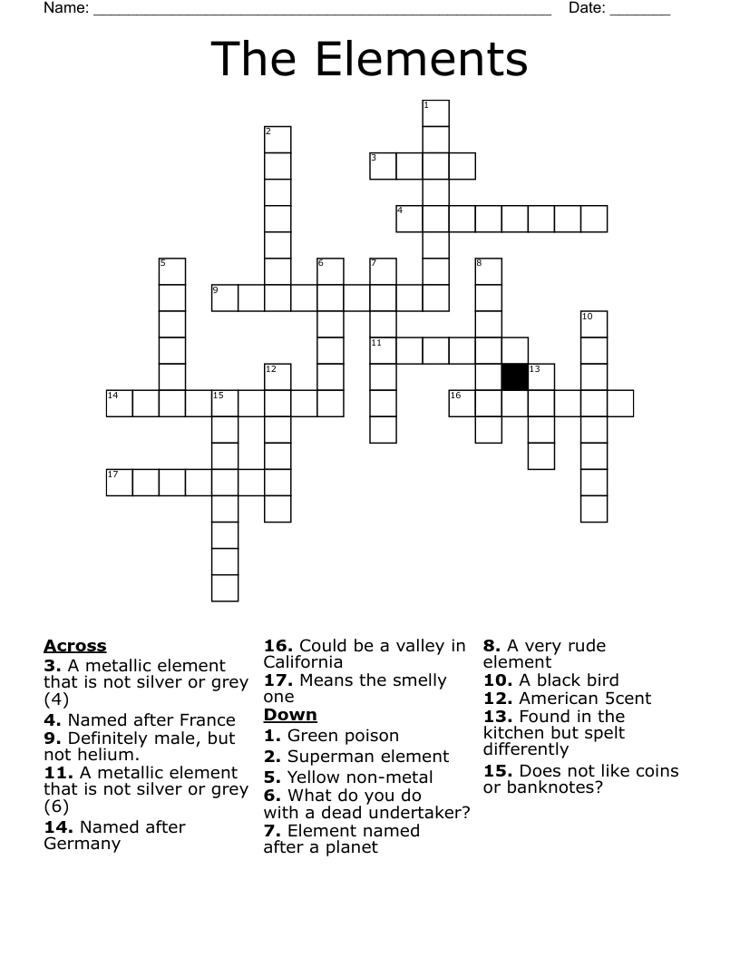 The Elements Crossword