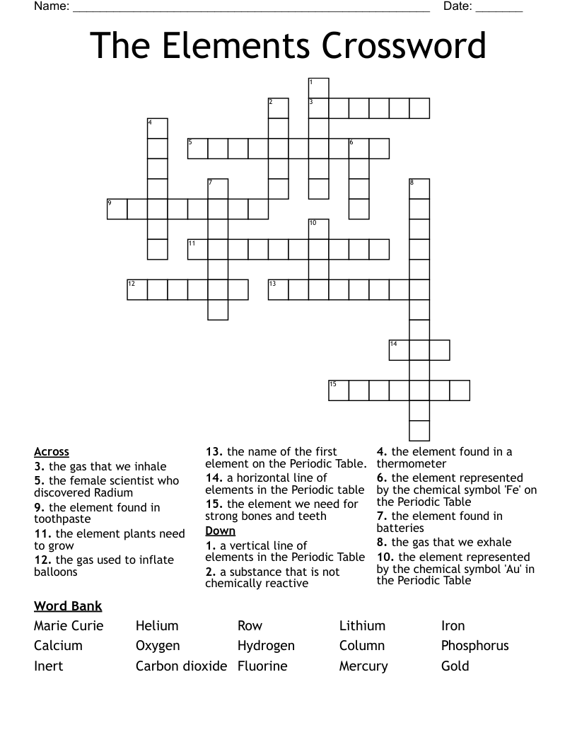 The Elements Crossword