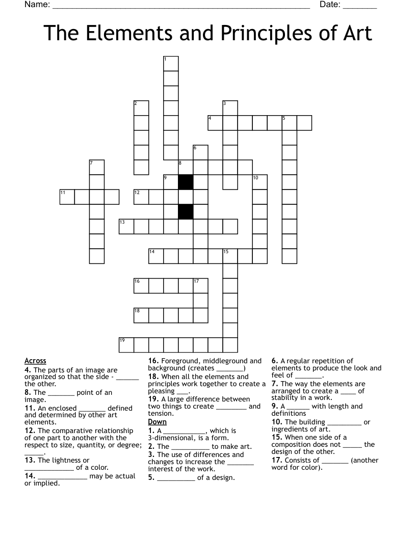 The Elements and Principles of Art Crossword