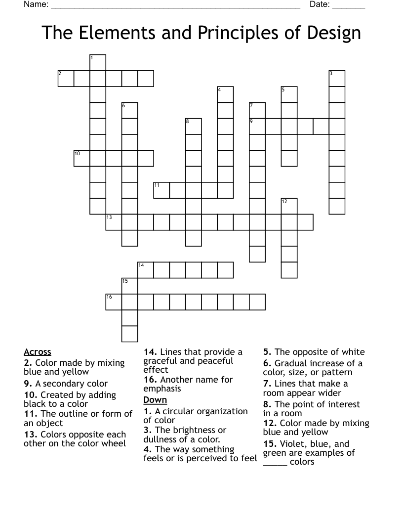 The Elements and Principles of Design Crossword