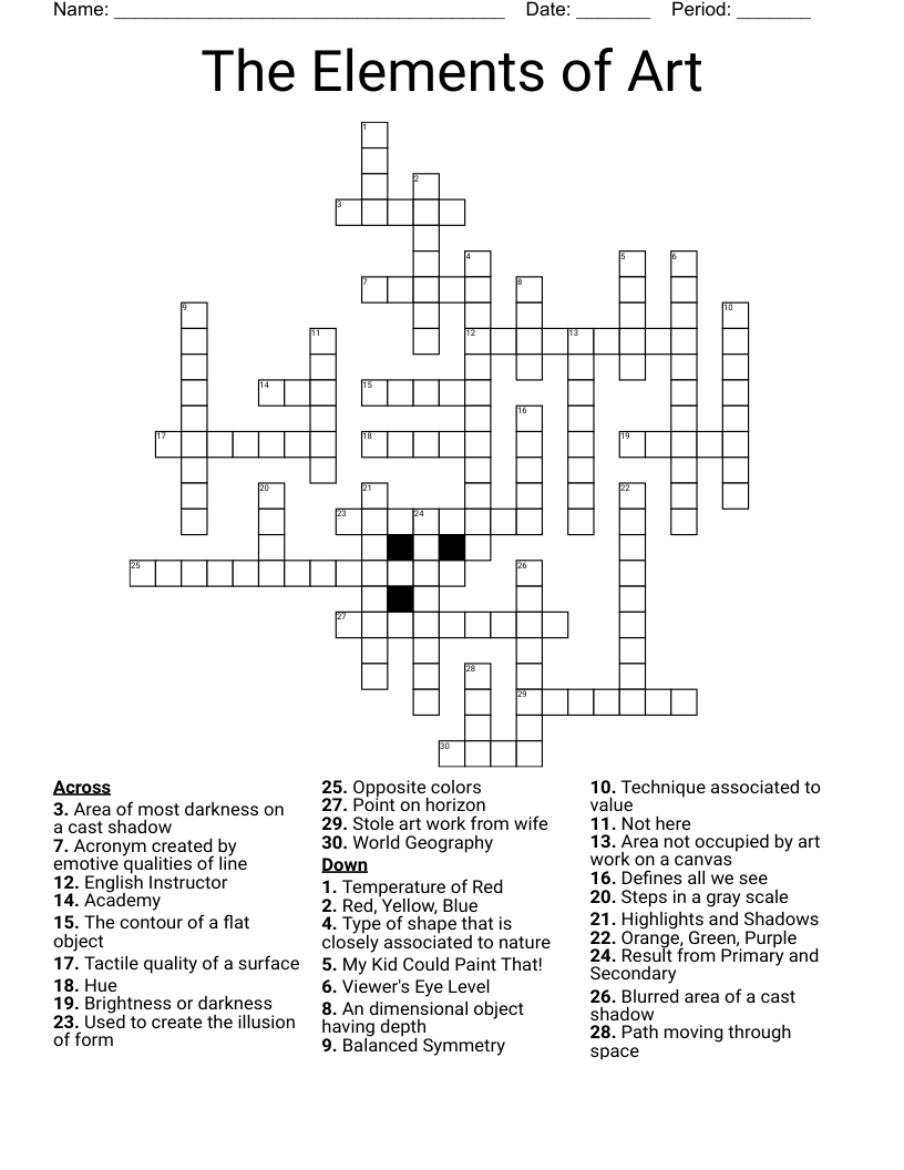 The Elements of Art  Crossword
