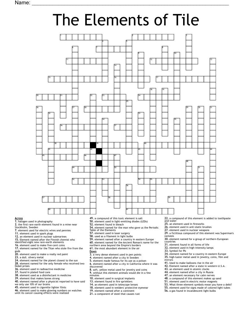 The Elements of Tile Crossword