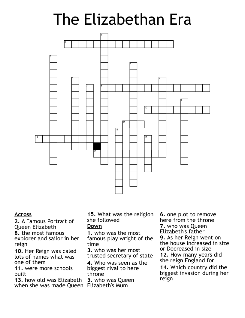 The Elizabethan Era Crossword