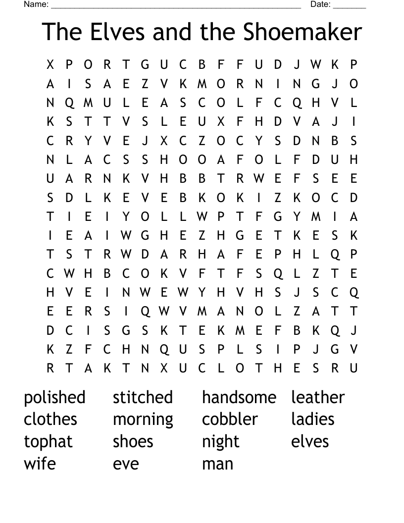 The Elves and the Shoemaker Word Search