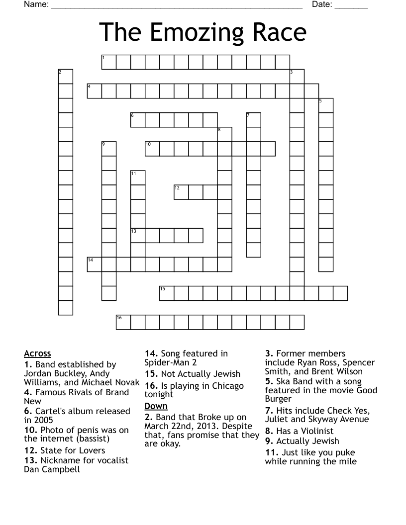 The Emozing Race Crossword