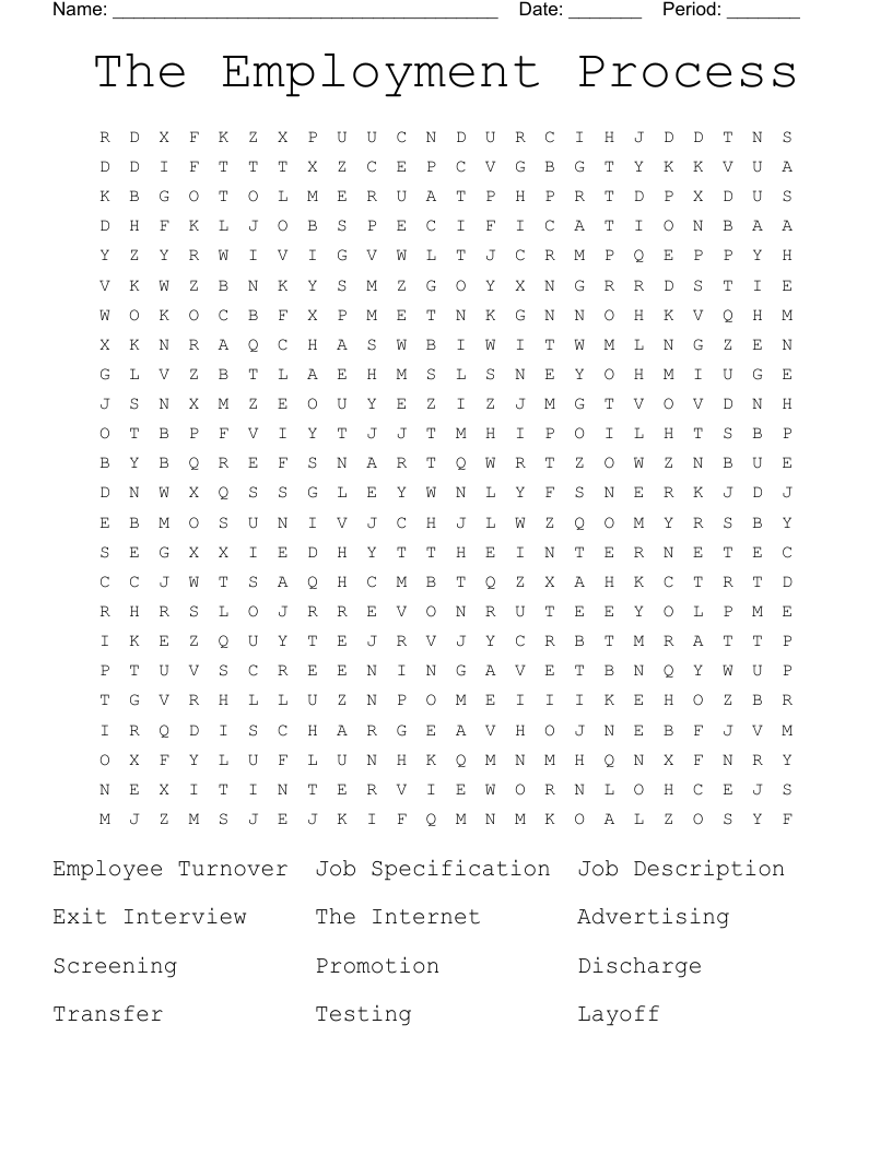 The Employment Process Word Search