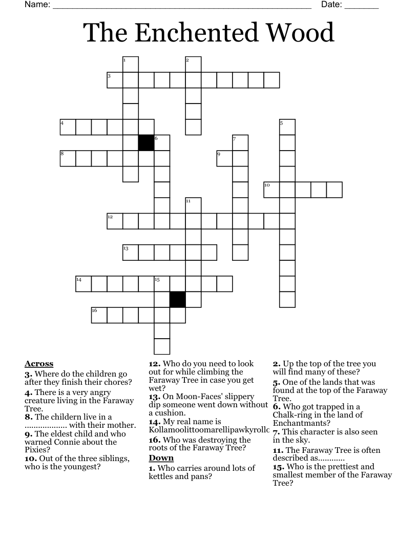 The Enchented Wood  Crossword