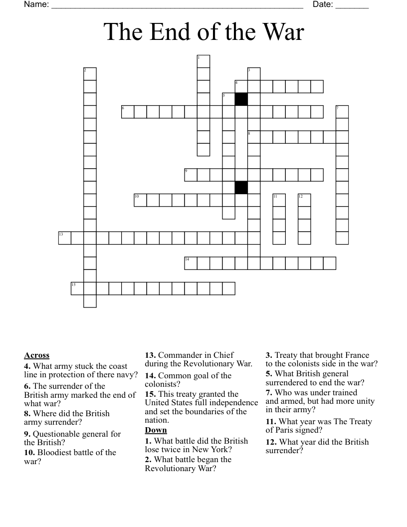 The End of the War  Crossword