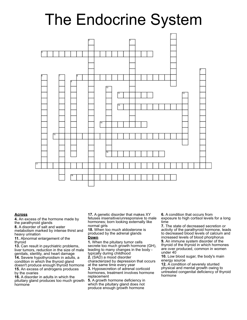 The Endocrine System Crossword