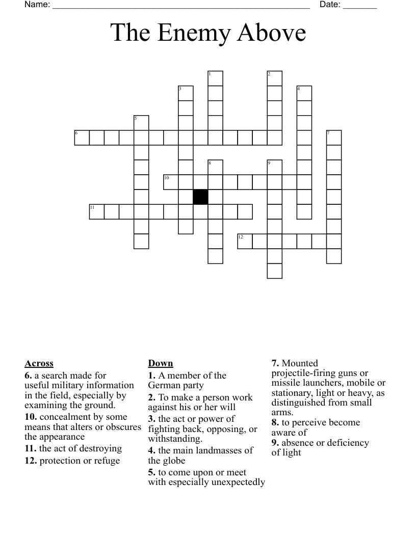 The Enemy Above Crossword