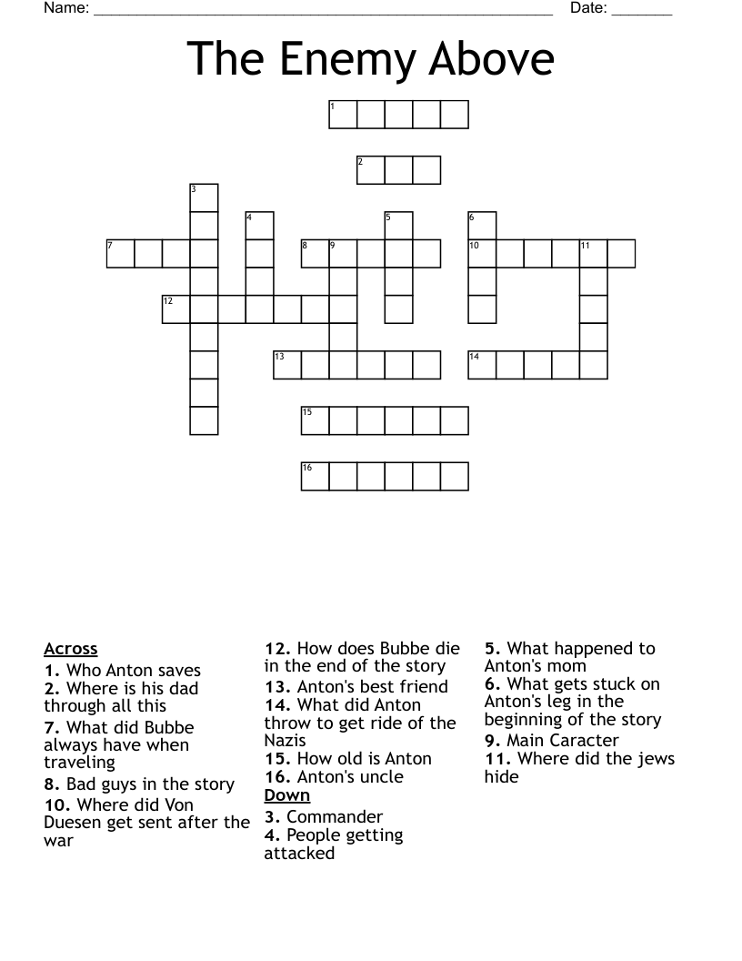 The Enemy Above Crossword