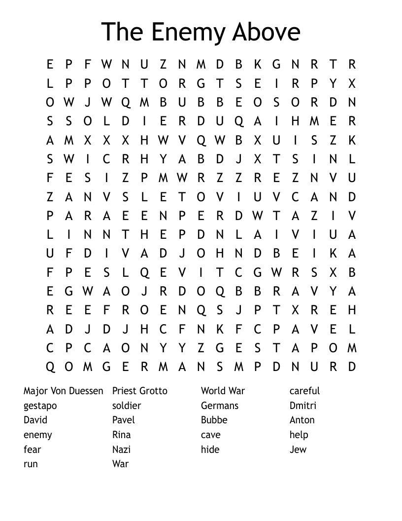 The Enemy Above Word Search