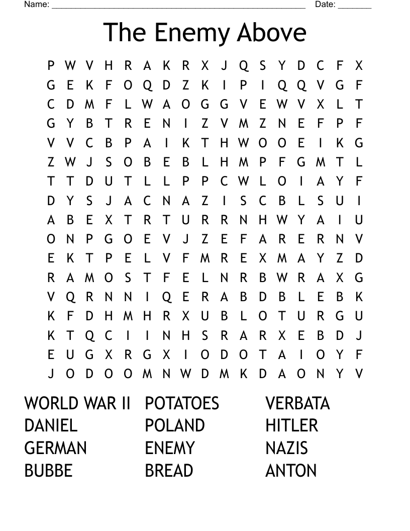 The Enemy Above Word Search